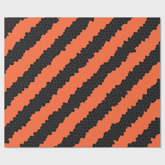 Orangefarbene und schwarze Streifen Geschenkpapier (Flach)