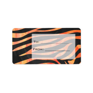 Orangefarbene und schwarze Zebra-Monogramm Adressaufkleber