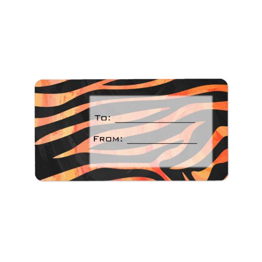 Orangefarbene und schwarze Zebra-Monogramm Adressaufkleber (Vorne)