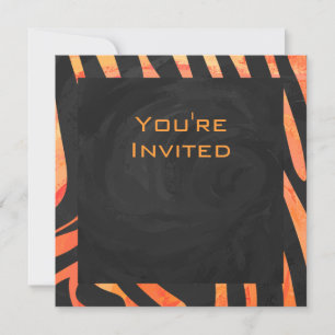 Orangefarbene und schwarze Zebra-Monogramm Einladung