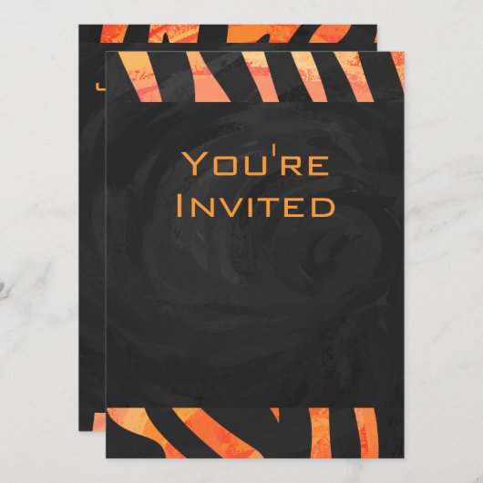 Orangefarbene und schwarze Zebra-Monogramm Einladung (Vorne/Hinten)