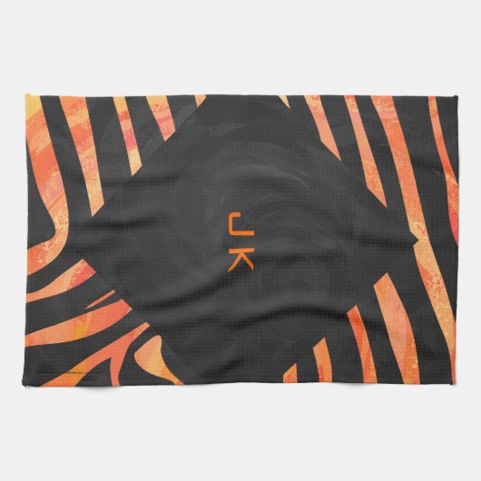 Orangefarbene und schwarze Zebra-Monogramm Handtuch (Horizontal)