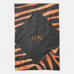 Orangefarbene und schwarze Zebra-Monogramm Handtuch