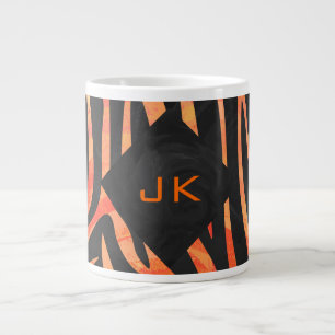 Orangefarbene und schwarze Zebra-Monogramm Jumbo-Tasse