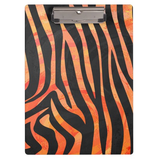 Orangefarbene und schwarze Zebra-Monogramm Klemmbrett (Vorderseite)