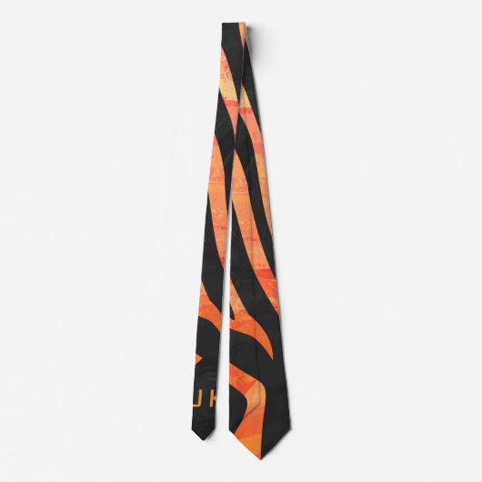Orangefarbene und schwarze Zebra-Monogramm Krawatte (Rückseite)