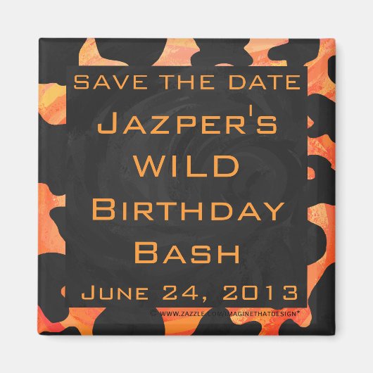 Orangefarbene und schwarze Zebra-Monogramm Magnet (Vorne)