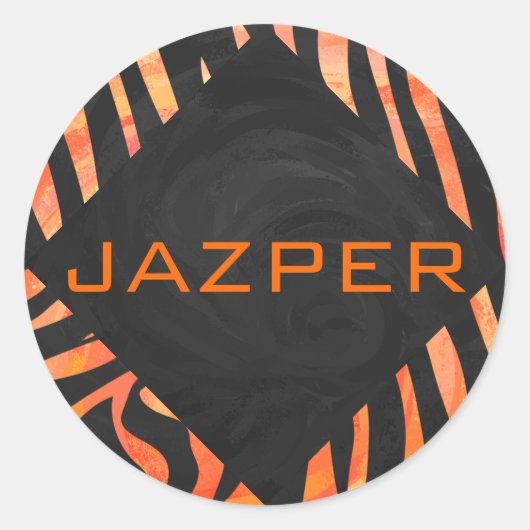 Orangefarbene und schwarze Zebra-Monogramm Runder Aufkleber (Vorderseite)