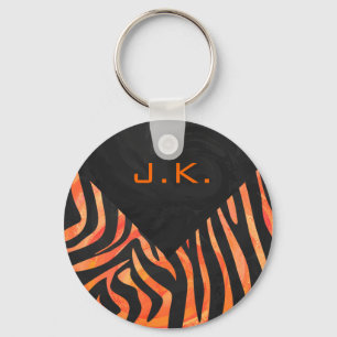 Orangefarbene und schwarze Zebra-Monogramm Schlüsselanhänger