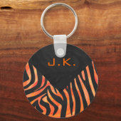 Orangefarbene und schwarze Zebra-Monogramm Schlüsselanhänger (Vorderseite)