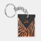 Orangefarbene und schwarze Zebra-Monogramm Schlüsselanhänger (Vorderseite links)
