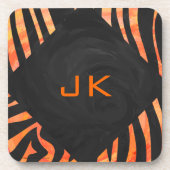 Orangefarbene und schwarze Zebra-Monogramm Untersetzer (Vorderseite)