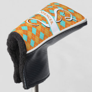 Orangefarbene und türkisfarbene Raute Preppy Class Golf Headcover