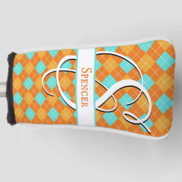 Orangefarbene und türkisfarbene Raute Preppy Class Golf Headcover