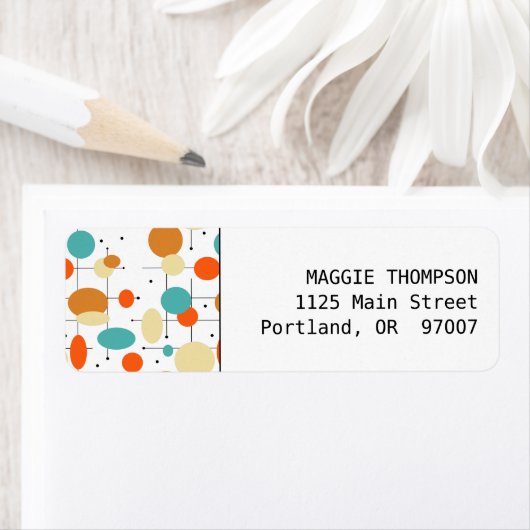 Orangefarbene und türkisfarbene Zirkel Mitte Jahrh (Insitu)