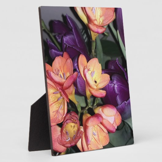 Orangefarbene und violette Blumen Fotoplatte (Seite)