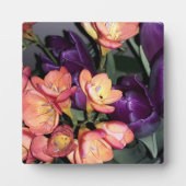 Orangefarbene und violette Blumen Fotoplatte (Vorderseite)
