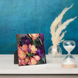 Orangefarbene und violette Blumen Fotoplatte