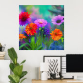 Orangefarbene und violette Blumen Kunst Poster (Heimbüro)