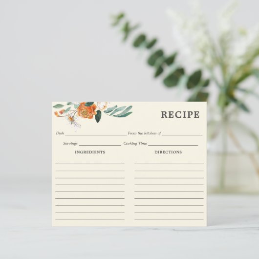 Orangefarbene und weiße Blume Elfenbein-Rezept-Kar (Stehend Vorderseite)