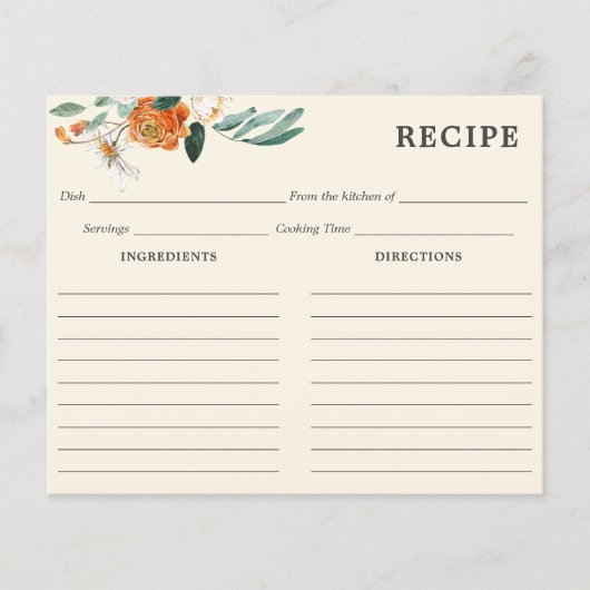 Orangefarbene und weiße Blume Elfenbein-Rezept-Kar (Vorderseite)