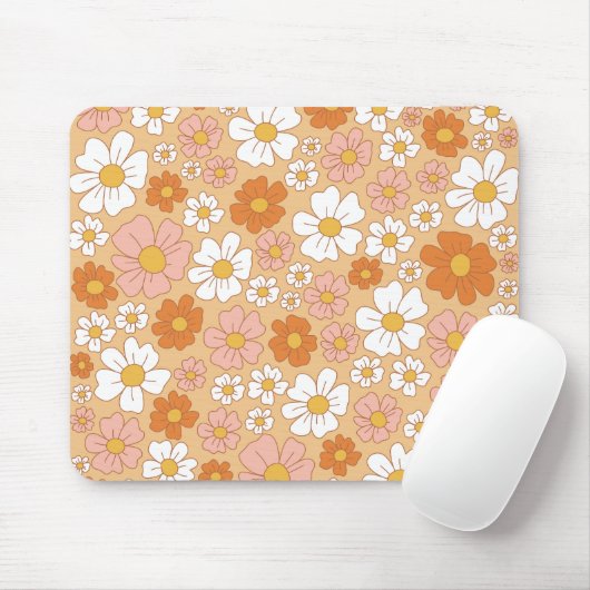 Orangefarbene und weiße Blumenmousepads Mousepad (Mit Mouse)