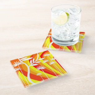 Orangefarbene und weiße botanische Illustration Glasuntersetzer
