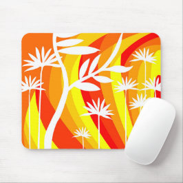 Orangefarbene und weiße botanische Illustration Mousepad