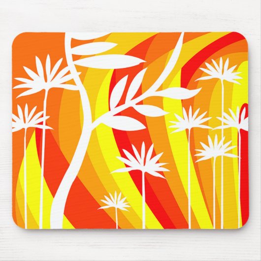 Orangefarbene und weiße botanische Illustration Mousepad (Vorne)