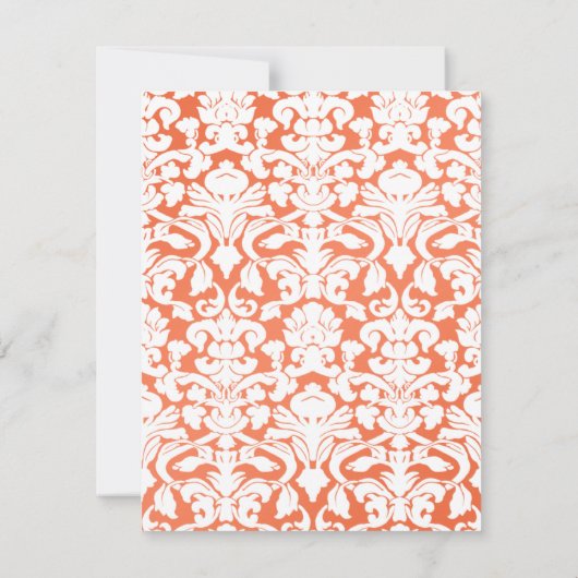 Orangefarbene und weiße Damaskekarte Einladung (Rückseite)