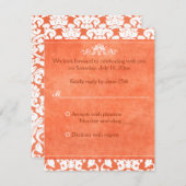 Orangefarbene und weiße Damaskekarte Einladung (Vorne/Hinten)