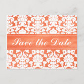 Orangefarbene und weiße Damaskus-Save the Date-Kar Ankündigungspostkarte (Vorderseite)