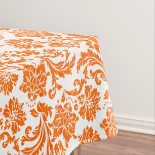 Orangefarbene und weiße Damaskus Tischdecke