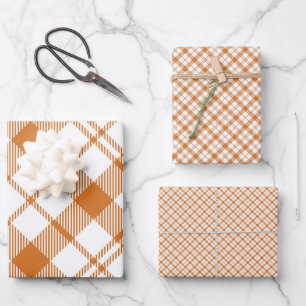 Orangefarbene und weiße Karierte Papierblätter Geschenkpapier Set