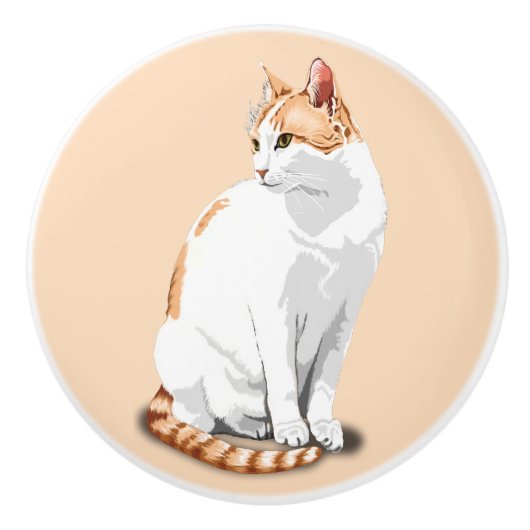 Orangefarbene und weiße Katze Keramikknauf (Vorderseite)