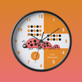 Orangefarbene und weiße Kids mit Namen Große Wanduhr