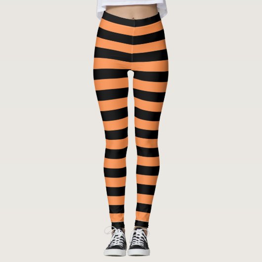 Orangefarbene und weiße Linien Muster, Tiger Leggi Leggings (Vorderseite)