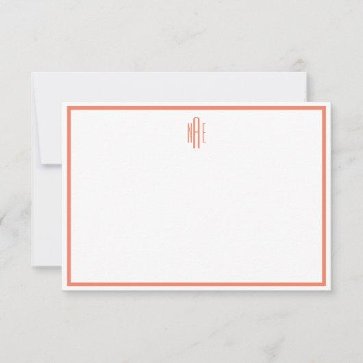 Orangefarbene und weiße Mit Monogramm Flachnotizka Einladung (Vorderseite)