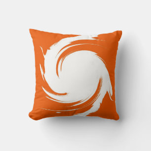 Orangefarbene und weiße Retro Swirl Malerei Abstra Kissen