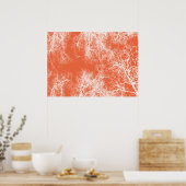 Orangefarbene und weiße, silberfarbene Bäume Poster (Küche)