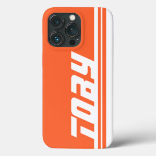 Orangefarbene und weiße Sportstreifen - Sondergehä iPhone 13 Pro Hülle