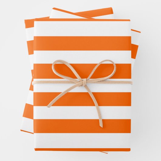 Orangefarbene und weiße Streifen Geschenkpapier Set (Beispiel)