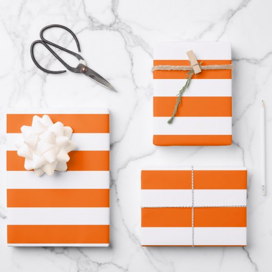 Orangefarbene und weiße Streifen Geschenkpapier Set (Vorderseite)