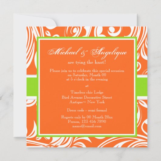 Orangefarbene Verlobung Hochzeit Einladung (Rückseite)