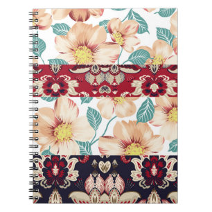 Orangefarbene Vintage Blume mit nahtlosem Pisleybo Notizblock