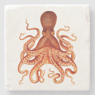 Orangefarbene Vintage Octopus-Illustration Steinuntersetzer