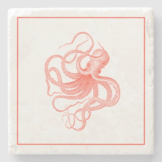 Orangefarbene Vintage Octopus-Illustration Steinuntersetzer (Vorderseite)