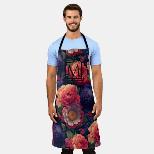 Orangefarbene, violette Blüten Mumphon Schürze (Getragen)