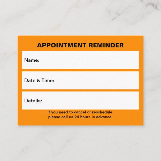 Orangefarbene Visitenkarte Terminkarte (Vorderseite)