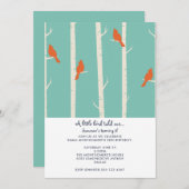 Orangefarbene Vögel auf Birkenbaum-Illustration Ge Einladung (Vorne/Hinten)